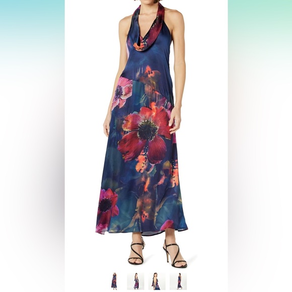 The Drop Dresses & Skirts - Vibrant Floral Satin, Flowy Maxi Dress - XXL